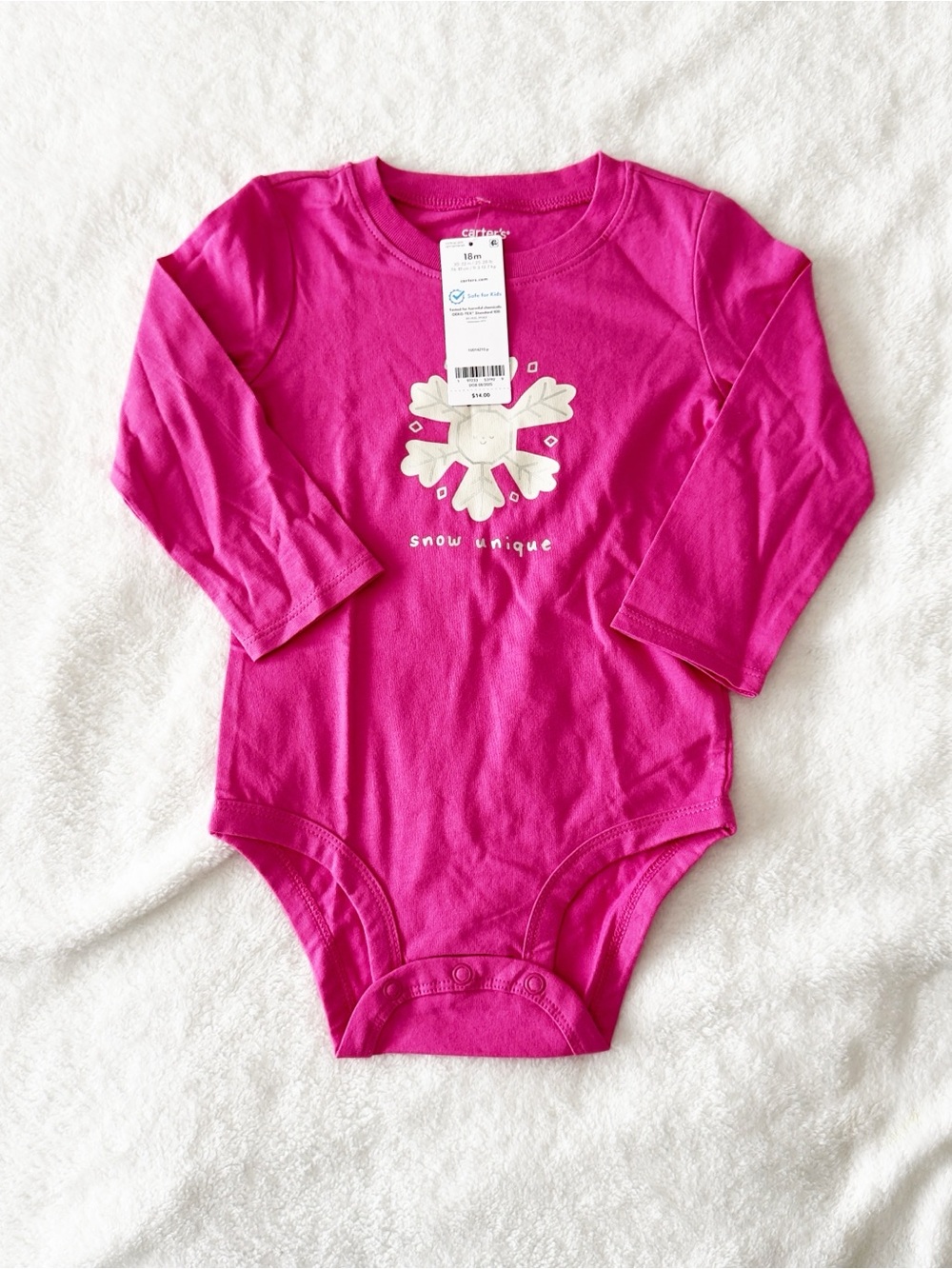 Carter's Baby Girl Pink 'Snow Unique' Long-Sleeve Bodysuit 18 Months NWT